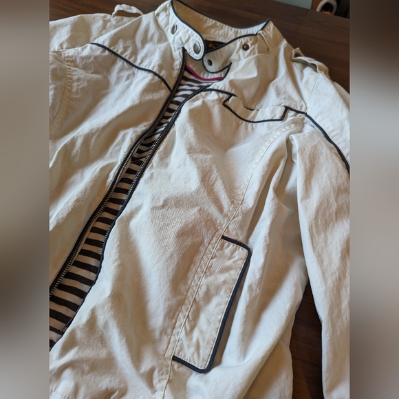 Ben Sherman White Moto Jacket Pockets Striped Liner Y2K Punk Women's Size XL EUC - Picture 2 of 15
